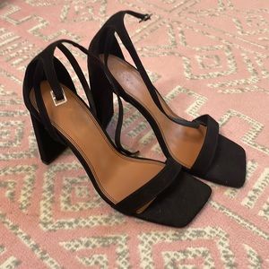 Black square toe heeled sandals